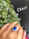 Sterling Silver Statement Oval-Cut Sapphire Blue Cluster Ring