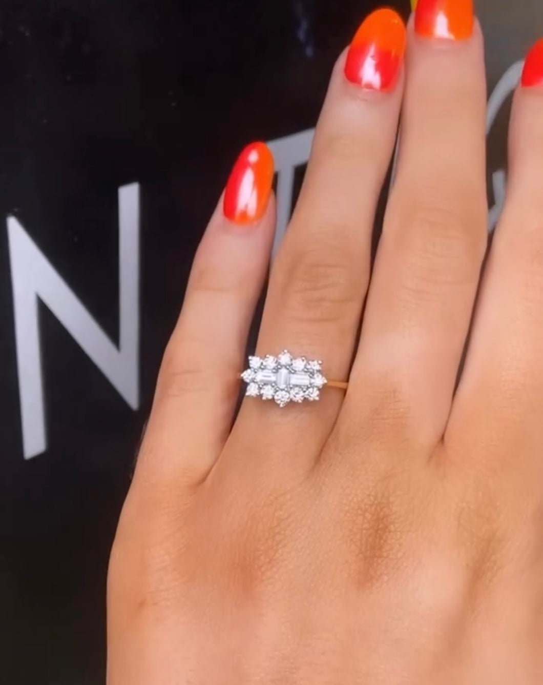 18ct Yellow Gold Boat Shape Cluster Ring