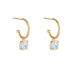 9ct Yellow Gold Hoop Cz Drop Earrings