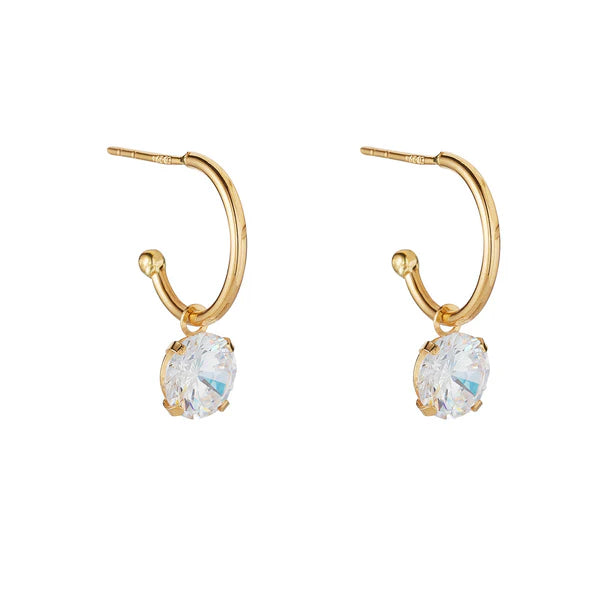 9ct Yellow Gold Hoop Cz Drop Earrings