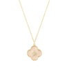 9ct Gold Mother of Pearl Enamel Flower Cz Centre Necklace