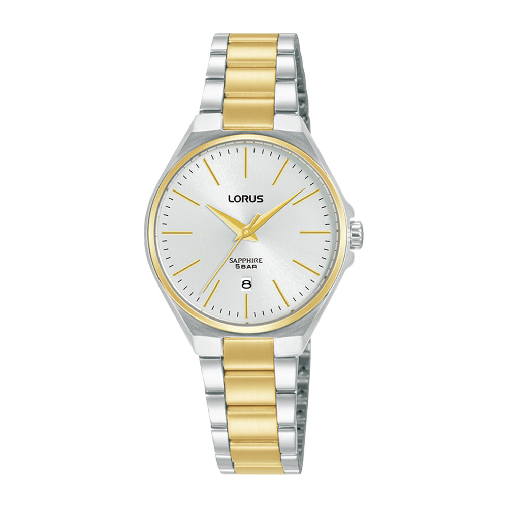 Lorus Quartz Ladies 28mm Silver Dial Two-Tone Steel Bracelet Watch