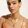 Gold Paperclip Chunky Chain Necklace with Gold Wave Pink Sparkle Charm