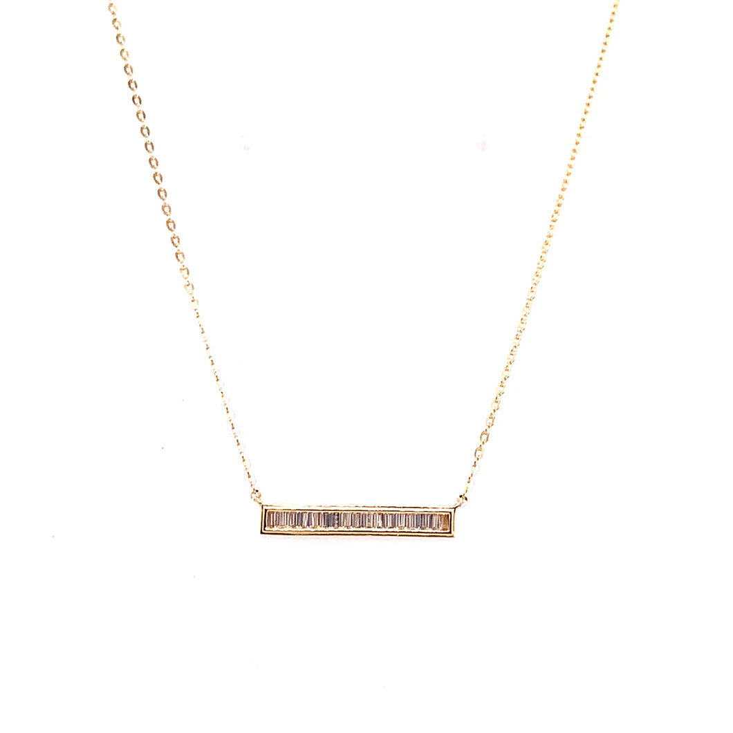 Horizontal Baguette Set Bar Necklace