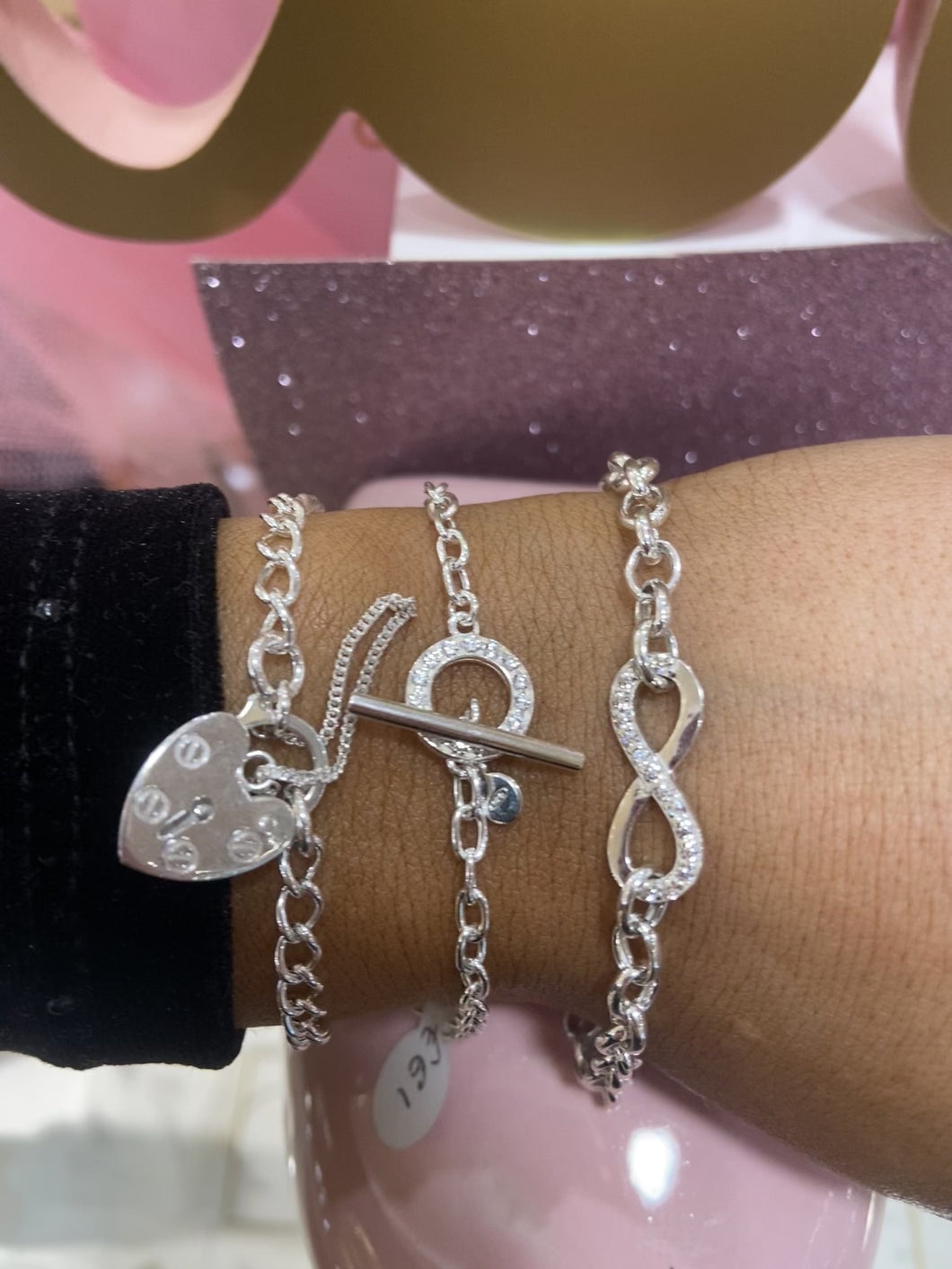 Silver Heart Lock Charm Bracelet