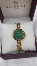 Load and play video in Gallery viewer, Green dial Accurist ladies gold bracelet watch
