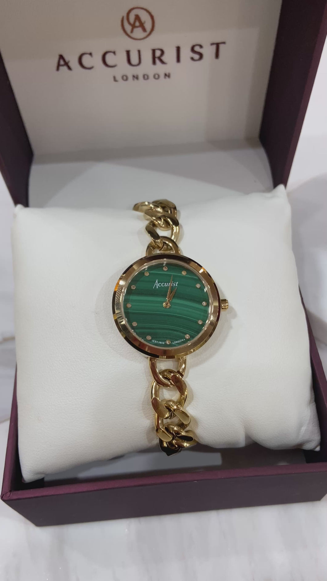Green dial Accurist ladies gold bracelet watch