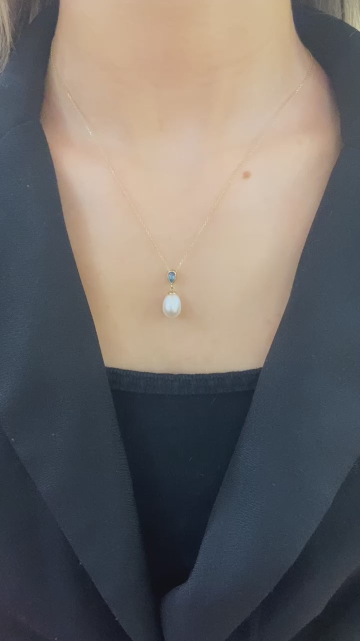 9ct gold pearl and aquamarine pendant