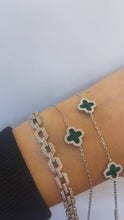 Load and play video in Gallery viewer, Sterling silver triple green clover bracelet
