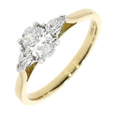 Load image into Gallery viewer, Ladies 18ct Yellow Gold Oval and Pear Shaped Three Stone Diamond Engagement Ring
