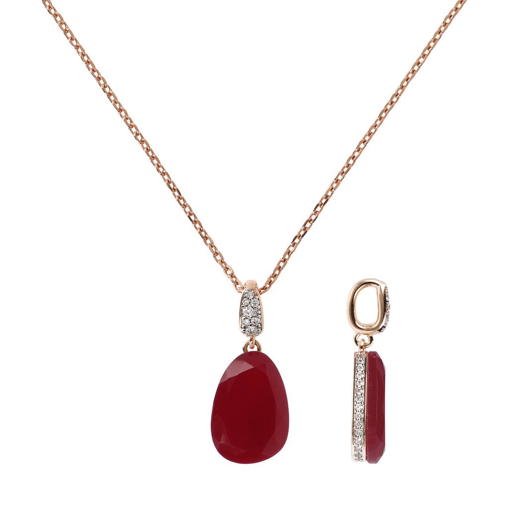 Collier Necklace with Red Drop Stone and Pave Pendant
