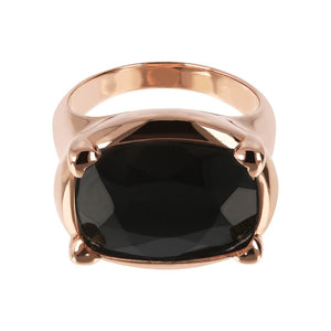 Queen Ring in Golden Rosé with Black Onyx
