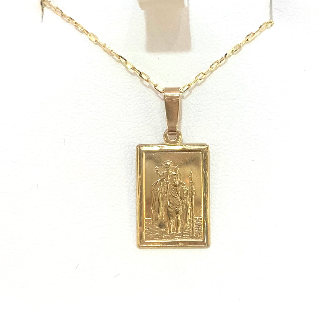 9ct gold rectangular St Christopher medal