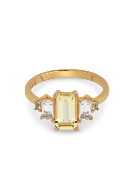 Gold plated coloured stone ring