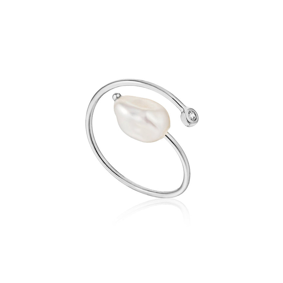 Silver Pearl Twist Adjustable Ring R019-01H