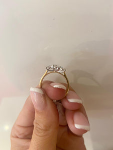 18ct yellow gold 3 stone brilliant cut diamond engagement ring